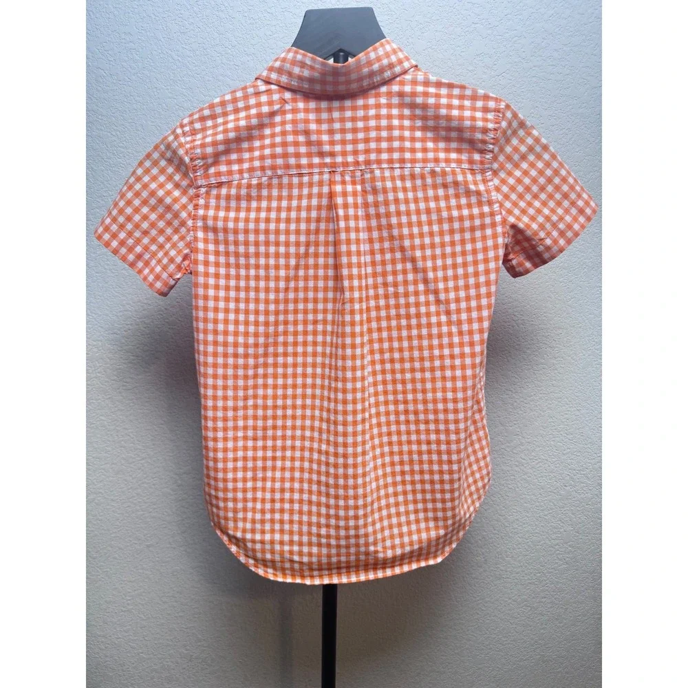 Ralph Lauren Boys Orange White Gingham‎ Short Sleeve Button Down Shirt Size 6